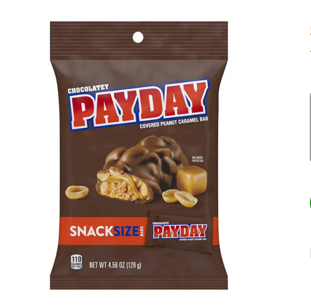 PayDay Chocolatey Snack Size Milk Chocolate Peanut Caramel Bars Bag 6 BAGS!