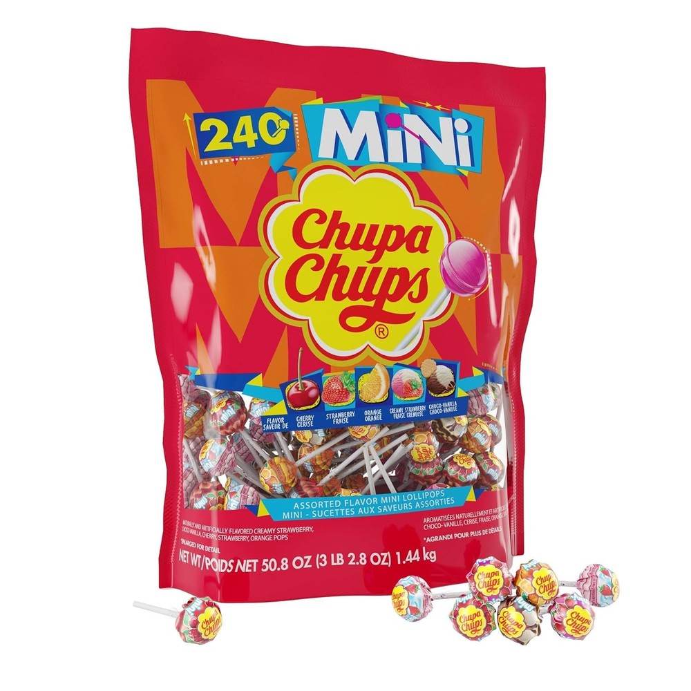 Chupa Chups Mini Lollipop Assortment, 240 Count (Pack of 1), Orignal Color