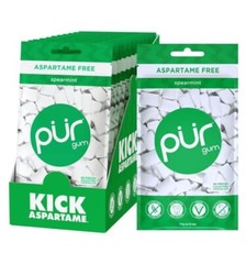 PUR Xylitol Chewing Gum SPEARMINT (55 Pieces, 12 Pack) Sugarless Vegan Pure