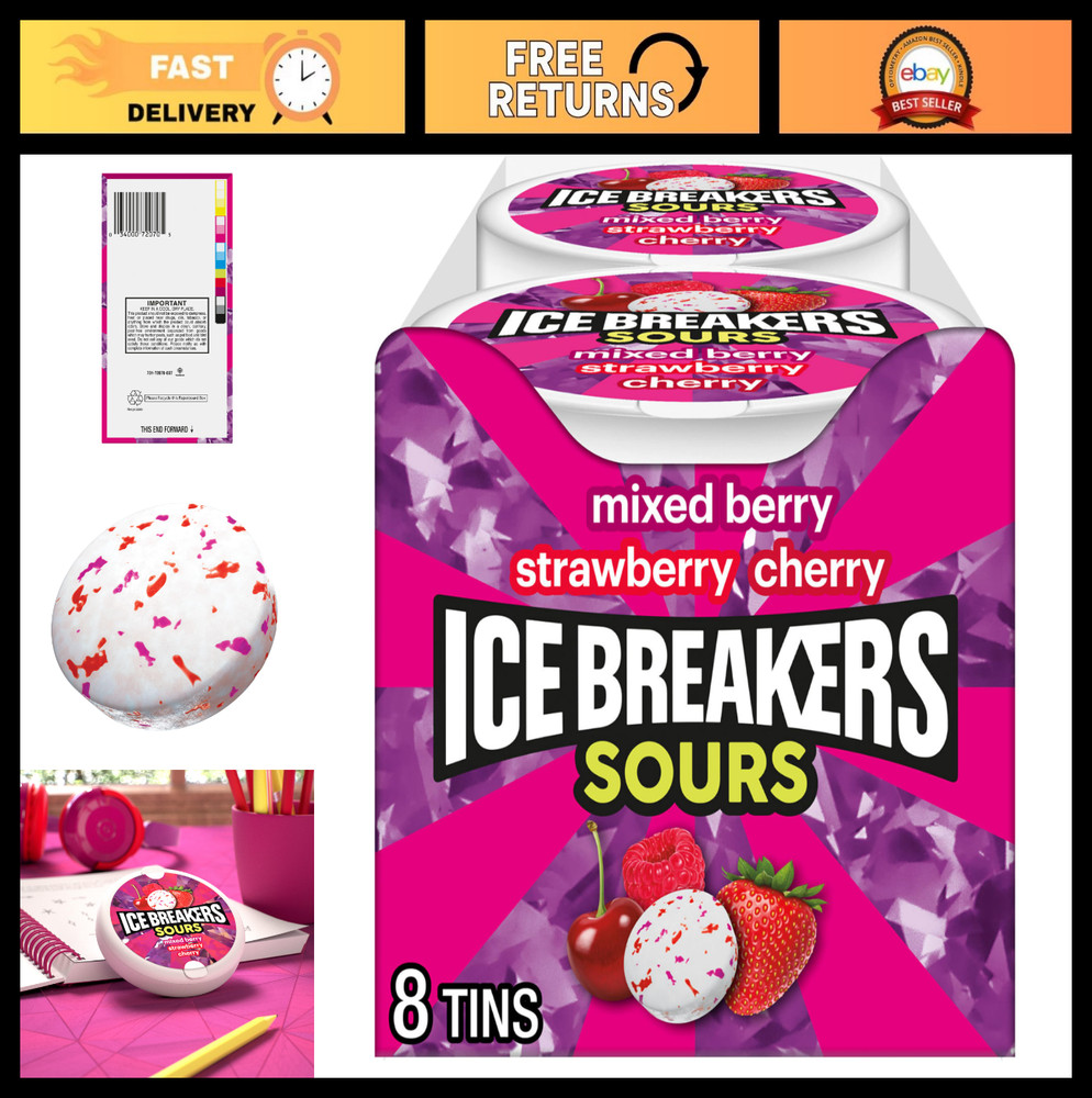 Sugar Free Fruit Flavored Mints Tin – Assorted Sours, 1.5 oz, Pack of 8