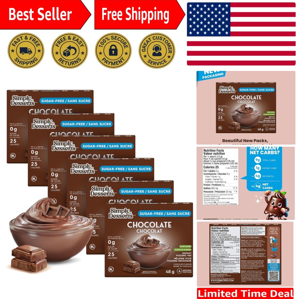 Low-Calorie Delicious Chocolate Instant Pudding – Sugar-Free 6-Pack, 1.7 Oz Each