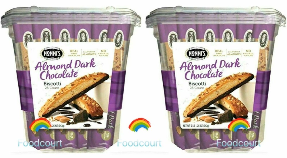 2 Packs Nonni’s Almond Dark Chocolate Biscotti 25 ct 2 LB 1.25 oz Each Pack