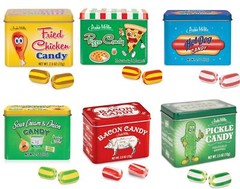6 Assorted Pickle-Bacon-Pizza-Hot Dog-Sour Cream-Fried Chicken – Candy Tin Sets