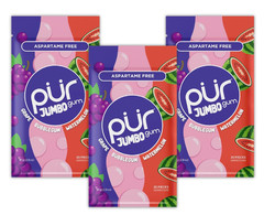 PUR Chewing Gum Natural Bubblegum, Grap, Watermelon Flavor, 20 Pieces (Pack of3)