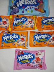 NERDS CANDY LOT (5) 3oz Spooky (1) 3oz Valentine. (1) 12oz Jellybeans. Dec 2026