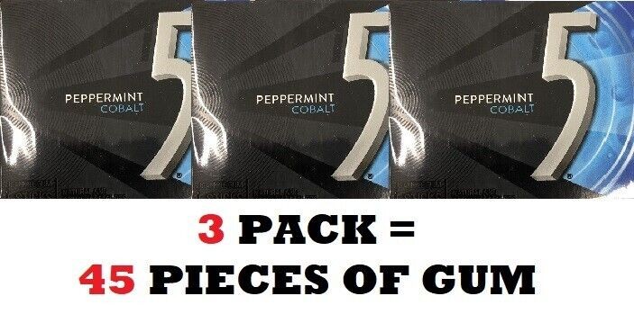 3x Wrigley’s 5 Gum Peppermint Conbalt Sugar Free Gum, 15 Sticks Pack – 3 Pack