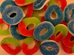 Large “WATERMELON & BLUEBERRY” Flavored Chewy Gummy/Gummi Rings Candy- 1/2 Pound