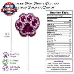 20-Count Paw Print Tattoo Lollipops for Kids – Individually Wrapped Fruit Flavor