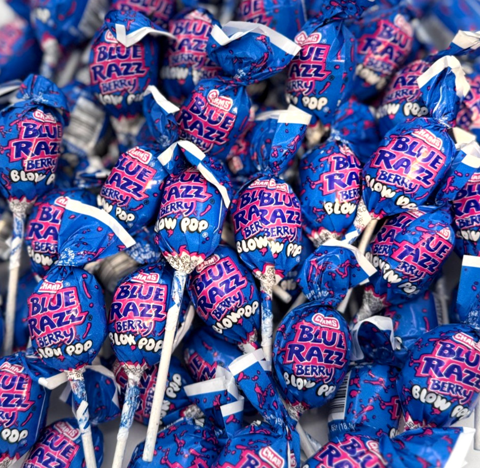 Blow Pop Blue Razz Berry Bubble Gum Filled Lollipop Bulk Wrapped Candy(4 Pounds)