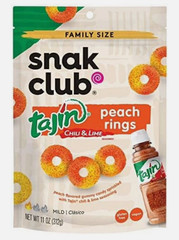 Snak Club Tajin Peach Rings Gummy Candy, Fruit Candy Gummies with Chili and Lime