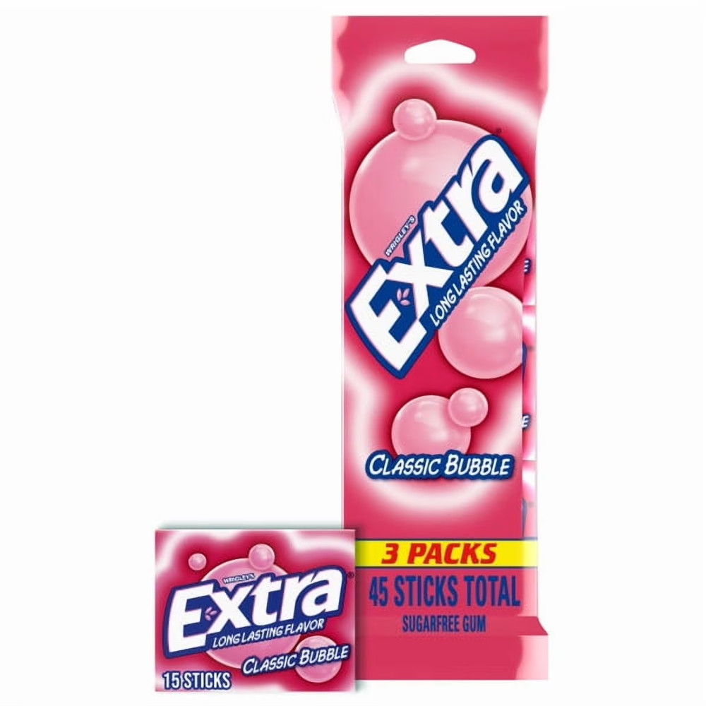 Extra Classic Bubble Sugar Free Chewing Gum – 15 Ct (3 pack)….