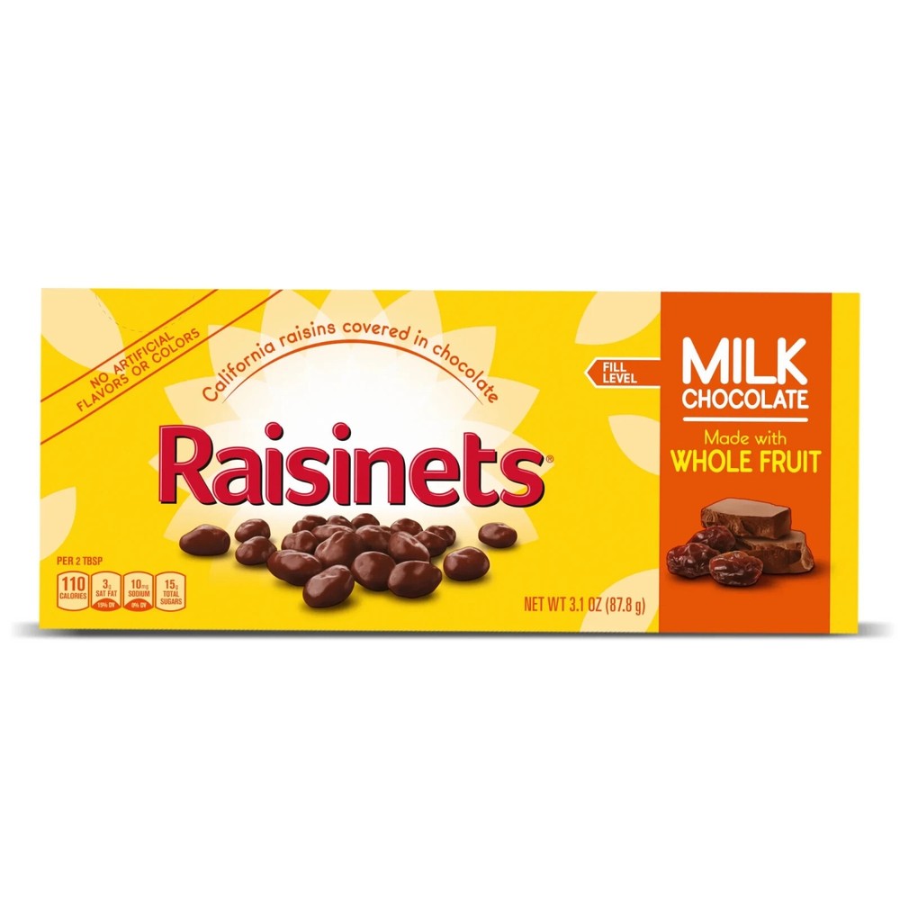 2X Raisinets Milk-Chocolate-Covered Raisins, 3.1 oz, Movie Theater Candy