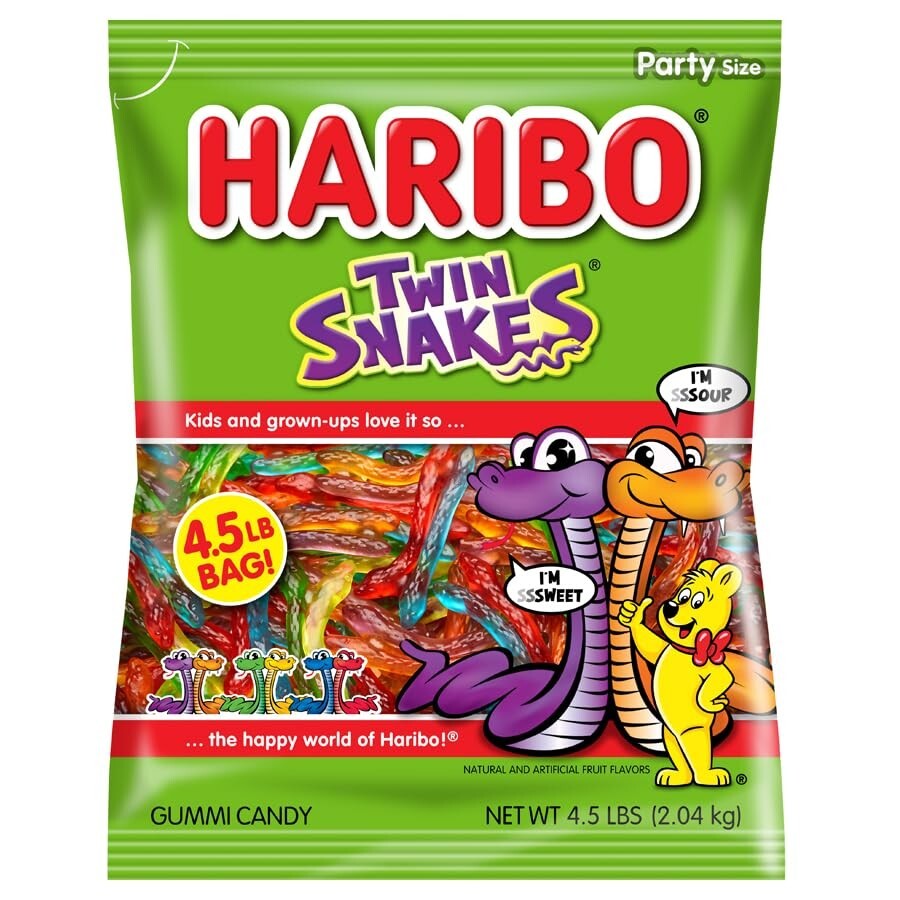 HARIBO Twin Snakes, Sweet & Sour Gummi Candies, Party Size (4.5 Pound Bag) Sale!