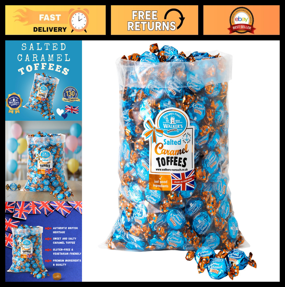Bulk Salted Caramel Toffees 88.18 Oz – Chewy Butter Toffee Candy, English Sweets