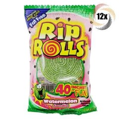 Rip Rolls Watermelon Flavor Fat Free Candy, 40 Inches of Fun- 1.4oz (Pack of 12)