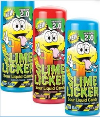 Slime Licker 2.0 Sour Rolling Candy 3 Pack 2 Blue, 1 Red