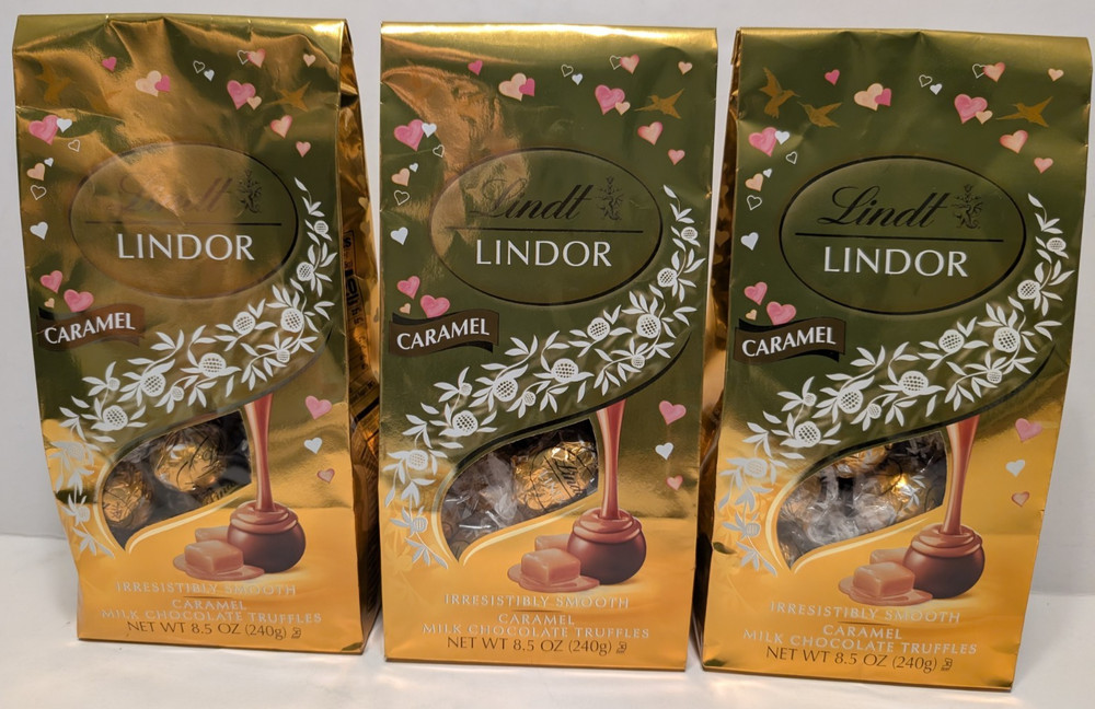 (3) Lindt Lindor Caramel Milk Chocolate Truffles, 3 Bags, Best By 10/26