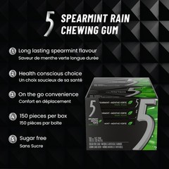 Wrigley 5 Rain-Tingling Spearmint, 10ct/150 15 Count (Pack of 10), Green