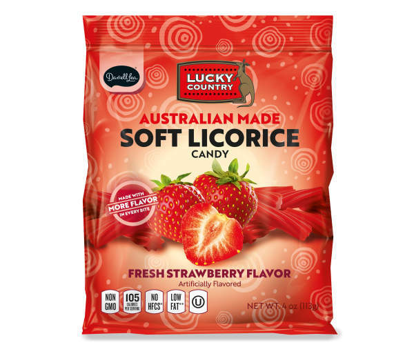 (1) Lucky Country Australian Made Soft Licorice Strawberry Flavor 4oz Bag