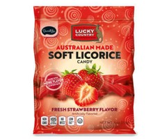 (1) Lucky Country Australian Made Soft Licorice Strawberry Flavor 4oz Bag