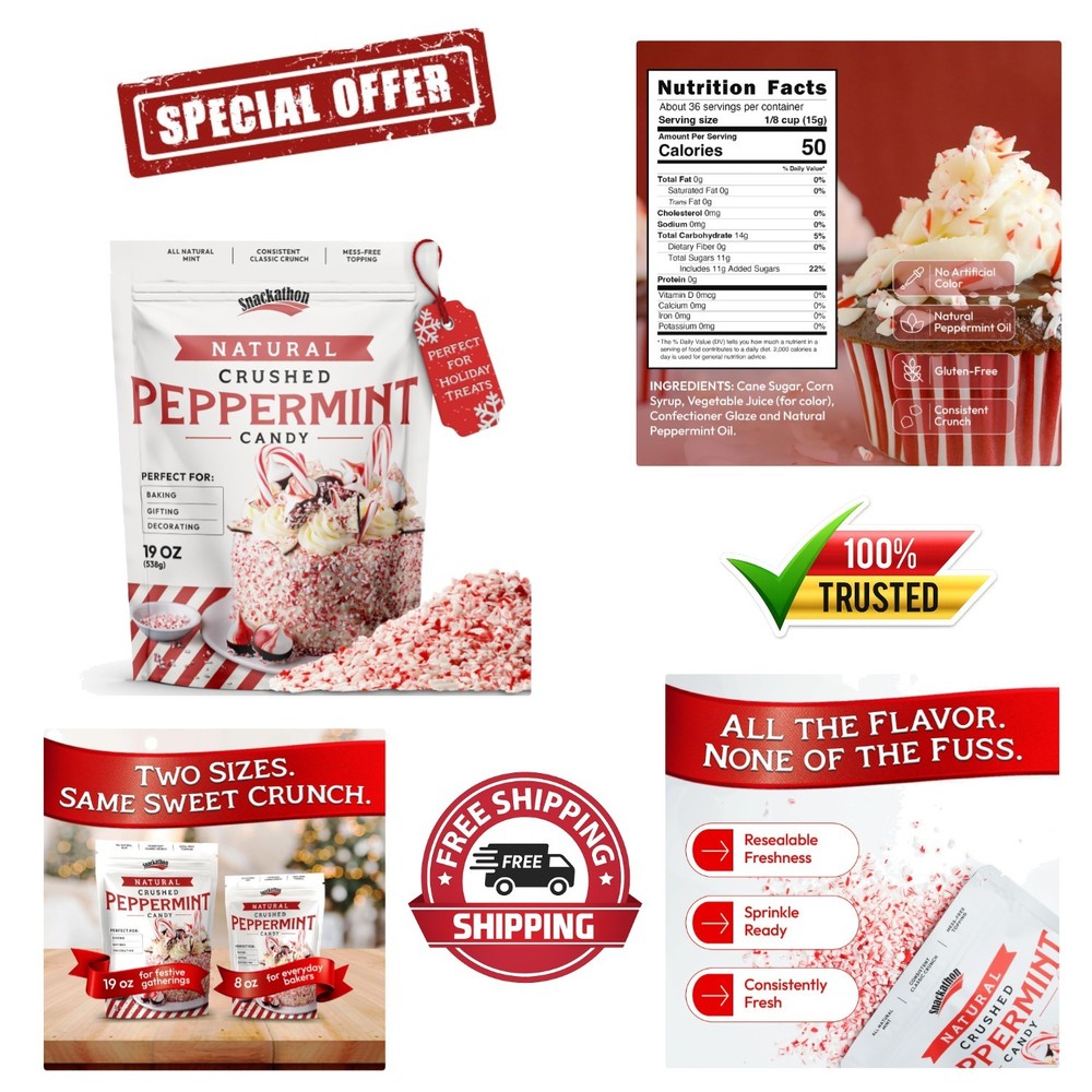 Versatile 19 OZ Crushed Peppermint Pieces – Perfect for Baking & Holiday Gifts