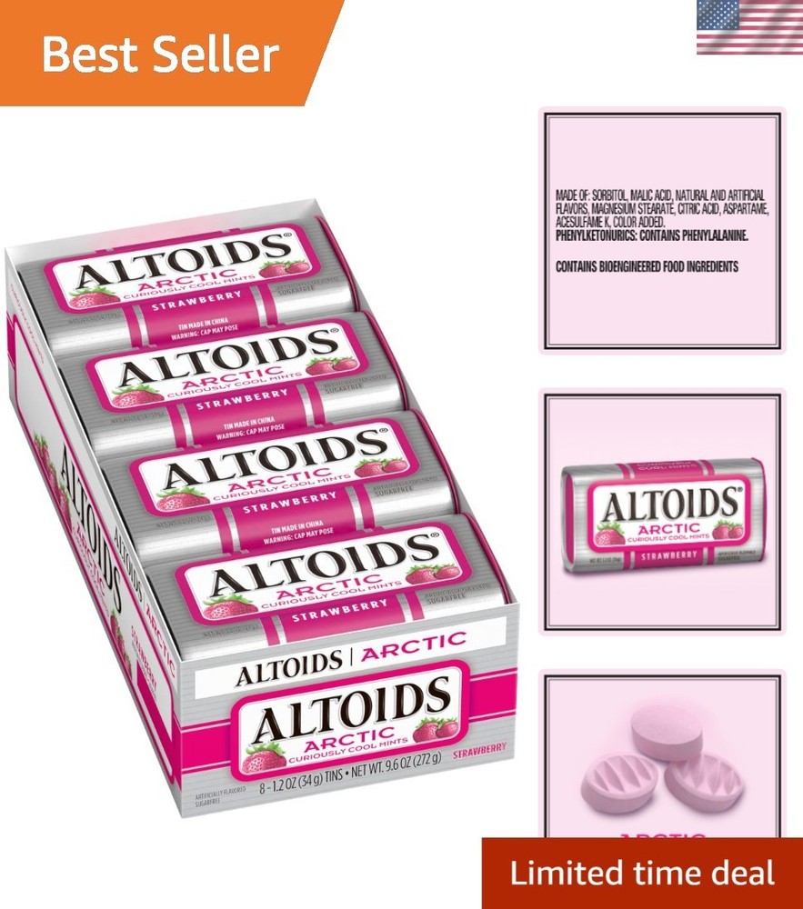 8 Pack Portable Strawberry Breath Mints in 1.2 oz Tins – Ultimate Freshness