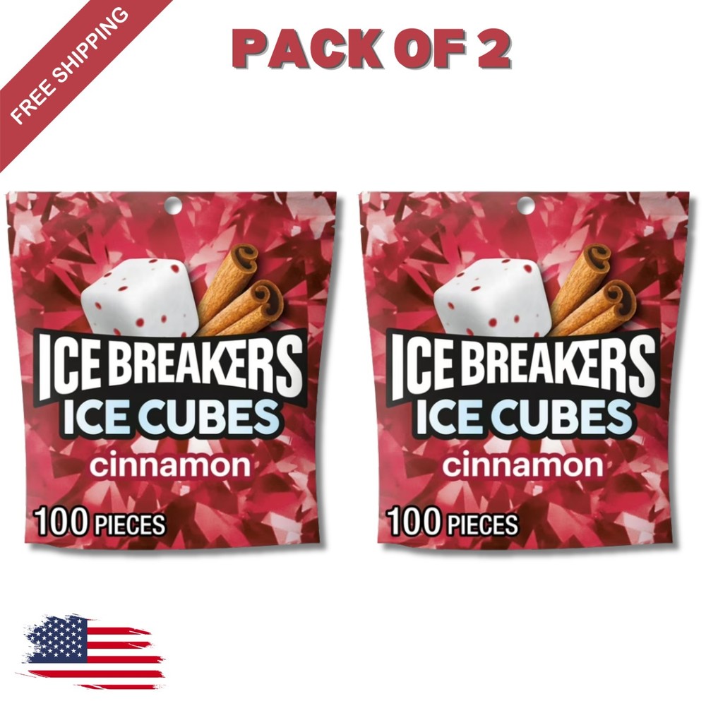 (Pack of 2) Ice Breakers Ice Cubes Cinnamon Sugar Free Gum 8.11 oz 2x 100 pcs