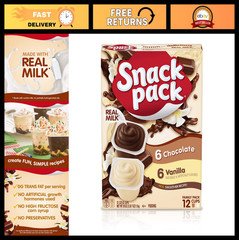 Chocolate & Vanilla Pudding Cups Family Pack – 12 Count, 6 Pack Snack Treats