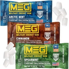 MEG Military Energy Gum 100mg Caffeine Per Piece Mint Cinnamon 3 Pack 15 Ct