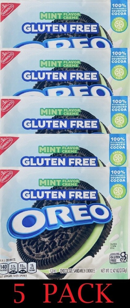 5x NABISCO OREO GLUTEN FREE MINT Chocolate Sandwich Cookies 12.47 oz – 5 PACK