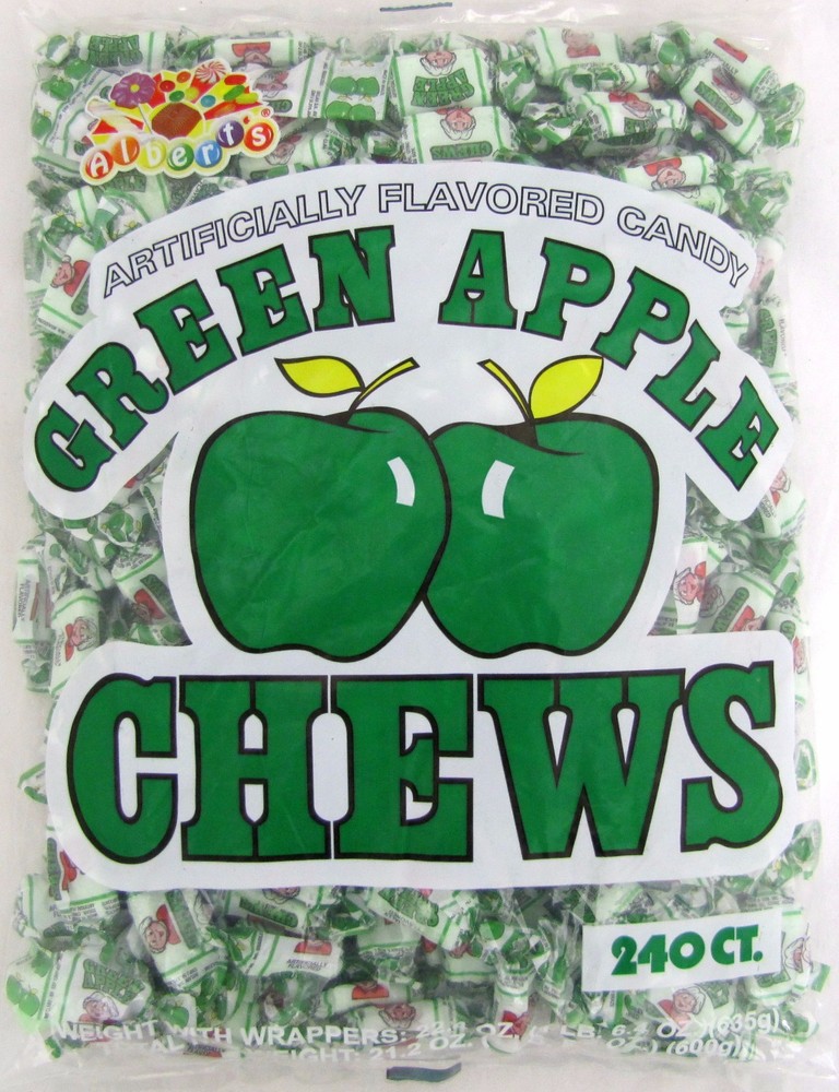 Albert’s Green Apple Chews Chewy Candy 240 Count Bag Bulk Candies Alberts Apples