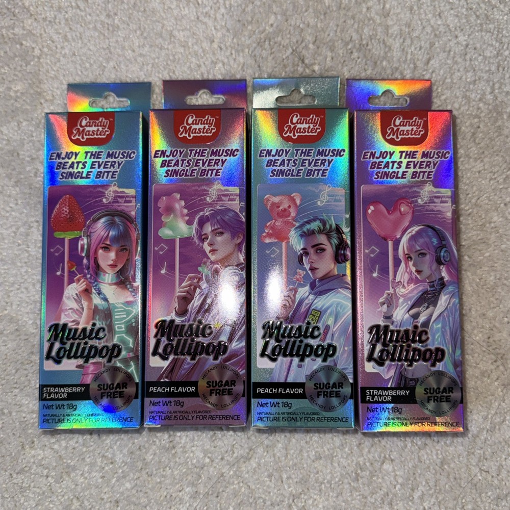 Candy Master Music Lollipops 4 PACK 2 Strawberry And 2 Peach