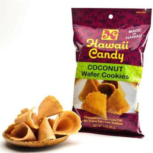Hawaii Candy Crispy Coconut Wafer Cookies 3 Ounce No Trans Fat, Low Sodium