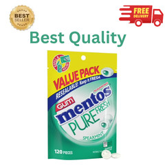 Mentos Pure Fresh Spearmint Sugar Free Gum Xylitol 120 Count Bag