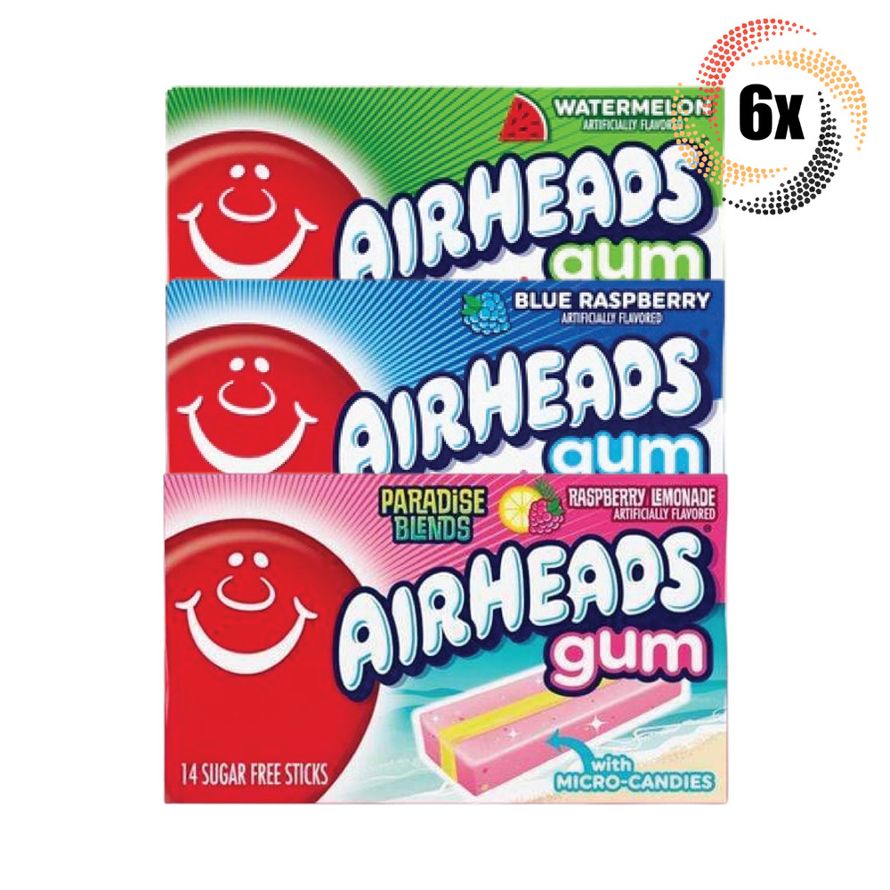 6x Packs Airheads Variety Flavor Gum | 14 Sticks Per Pack | Mix & Match Flavors!