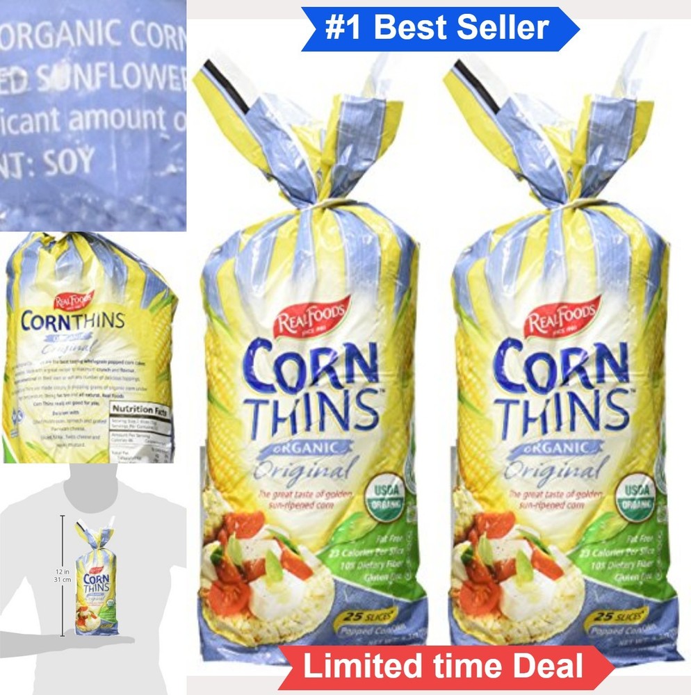 Organic Popped Corn Thins 5.3 Oz 2 Pack Gluten Free Low Calorie Snack