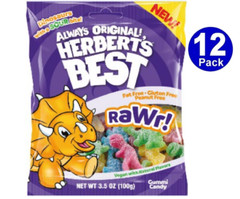 12x Bags Herbert’s Best Rawr! Sour Dinosaur – 3.5 Ounce Peg