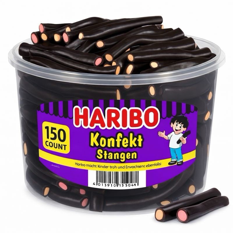 Haribo Konfekt Stangen Licorice Tub 150 Count Assorted Filled Sticks