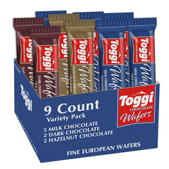 TOGGI European Chocolate Wafers Variety Box, Milk Dark Hazelnut(1.75 Oz 9 Count)