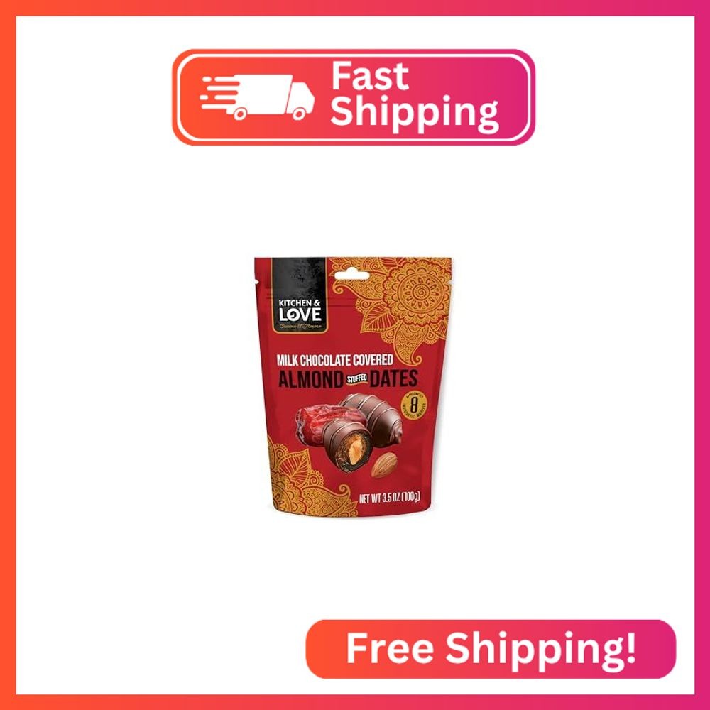 Kitchen & Love Milk Chocolate Covered Almond Stuffed Dates in a Convenient Resea