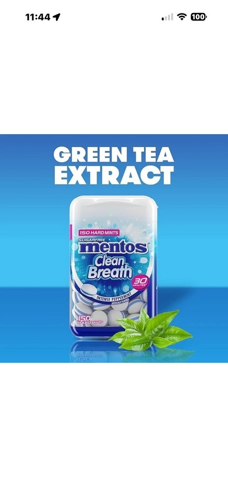 Mentos Clean Breath Sugarfree Hard Mint, 150pc, Intense Peppermint (Pack of 4