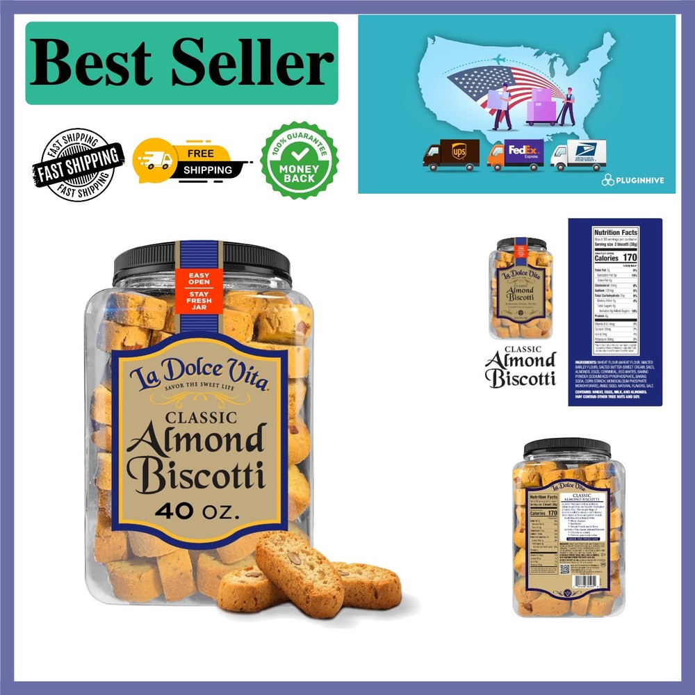 40 oz. Classic Almond Biscotti in Stay-Fresh Jar – Kosher and Vegetarian Treats