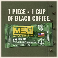 MEG – Military Energy Gum | 100mg of Caffeine 1 Count (Pack 8), Spearmint