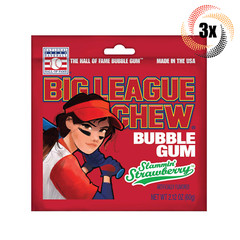 3x Packs | Big League Chew Strawberry Flavor Bubble Gum | 2.12oz | Fast Shipping