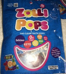 3 Zolli Pops Clean Teeth Lollipops Vegan Keto Natural Candy 1.6 Oz Bags Fruit