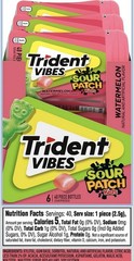 Trident Vibes SOUR PATCH KIDS Watermelon Sugar-Free Chewing Gum, 6 Bottles