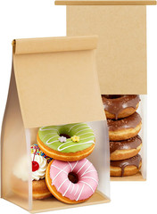 Bread Cookie Bags with Window & Tin Tie,3.9X3.1X8.2 (50,Small) | Food Safe Brown