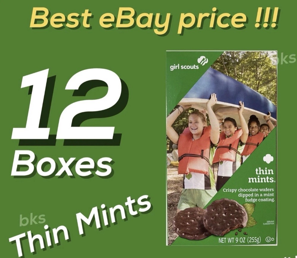 12 Boxes Girl Scouts Thin Mints Cookies Chocolate Fudge Case Lot Snacks