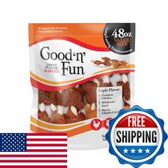 Good n Fun Triple Flavor Kabobs Dog Chews 48 oz Rawhide Real Beef Chicken Pork