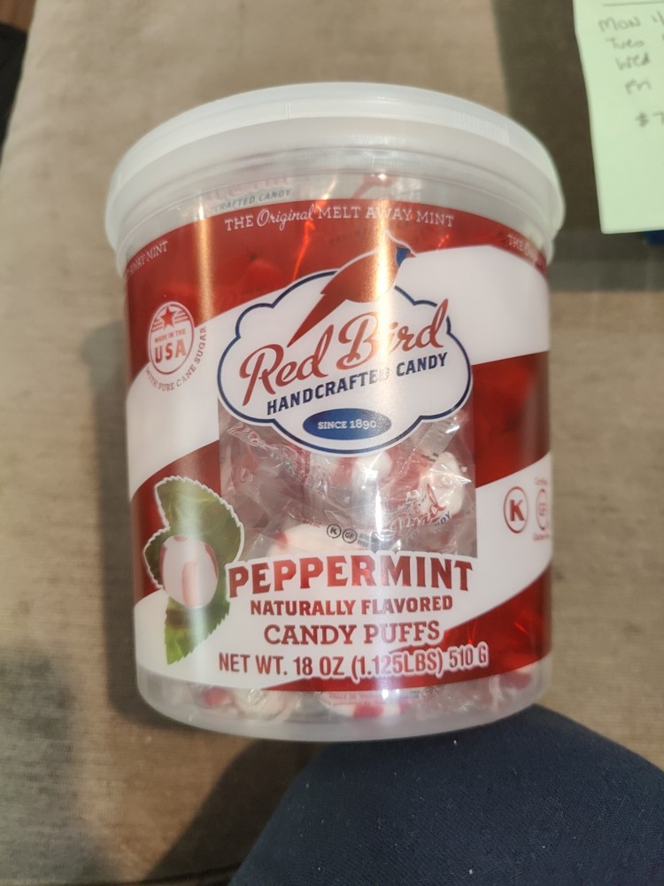 Red Bird Peppermint Puffs Candy – 21 oz Tub – Individually Wrapped – Fresh Mint